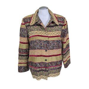 Vintage Alfred Dunner Womens Blazer Jacket Shacket Size 16 Gold Tapestry Boho